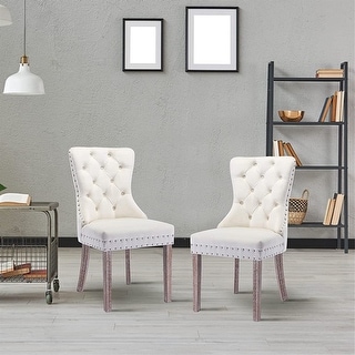 Set of 2 Velvet Dining Chairs with Nailhead Trim and Solid Wood Legs ...