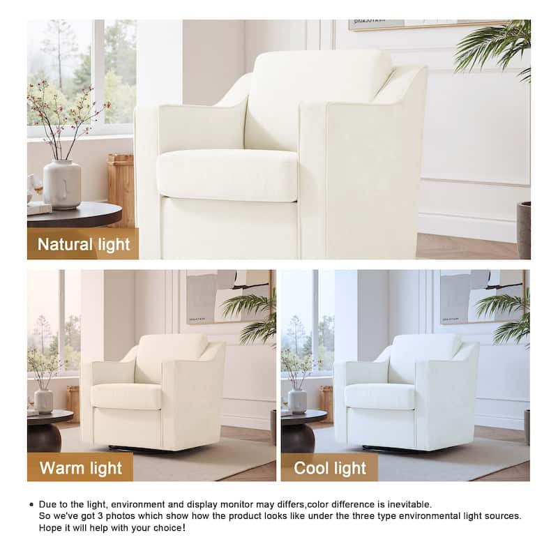UIXE Chenille/Leather Swivel Barrel Chair Accent Chairs For Living Room