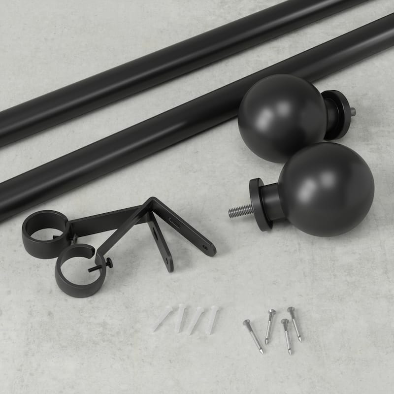 Black Curtain Rod - Adjustable 36-72 Inch Rod - Modern Window Treatment Hardware - M