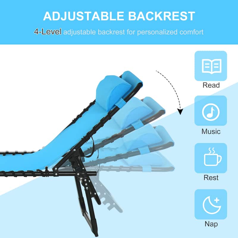 Outdoor Foldable Chaise Lounge Chair Sun Lounger with Adjustable Backrest for Beach Patio Poolside