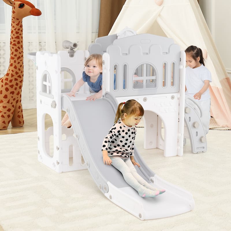 9 in 1 Toddler Slide and Climber Playset with Basketball Hoop Tunnel and Storage Indoor Outdoor Playground for Kids
