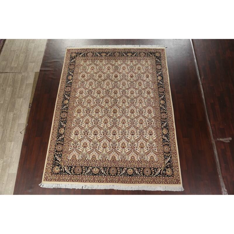 Vegetable Dye Floral Oriental Kashan Wool/ Silk Area Rug Hand-knotted - 8'1" x 10'8"