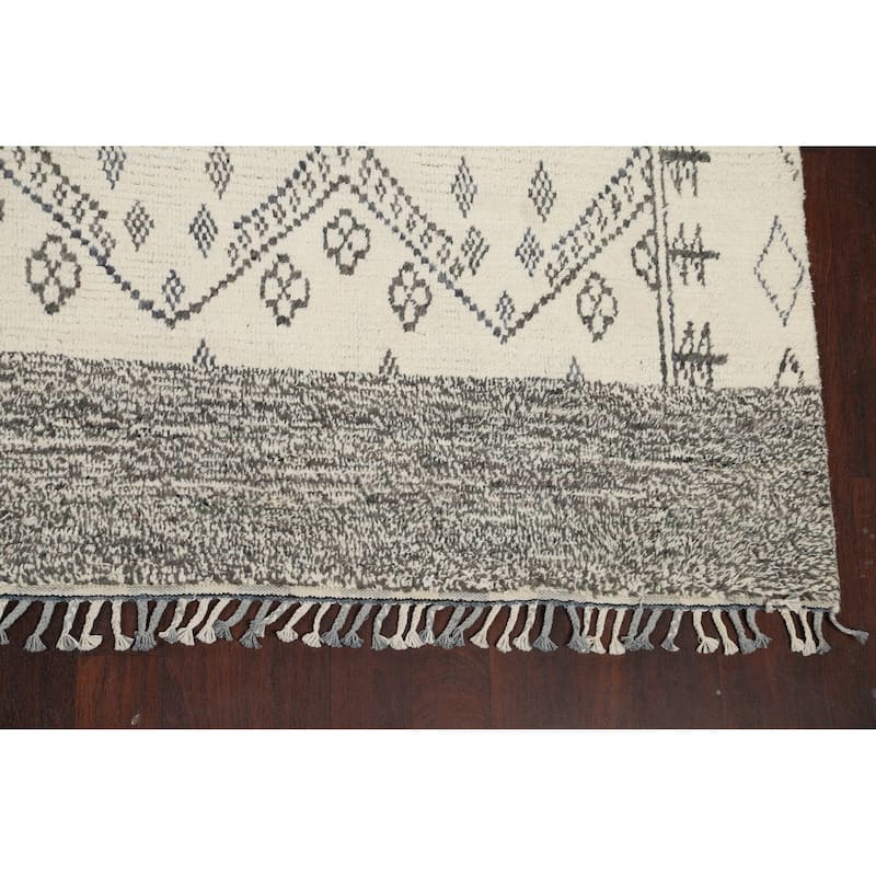 Geometric Oriental Moroccan Area Rug Hand-knotted Wool Carpet - 9'1" x 12'2"