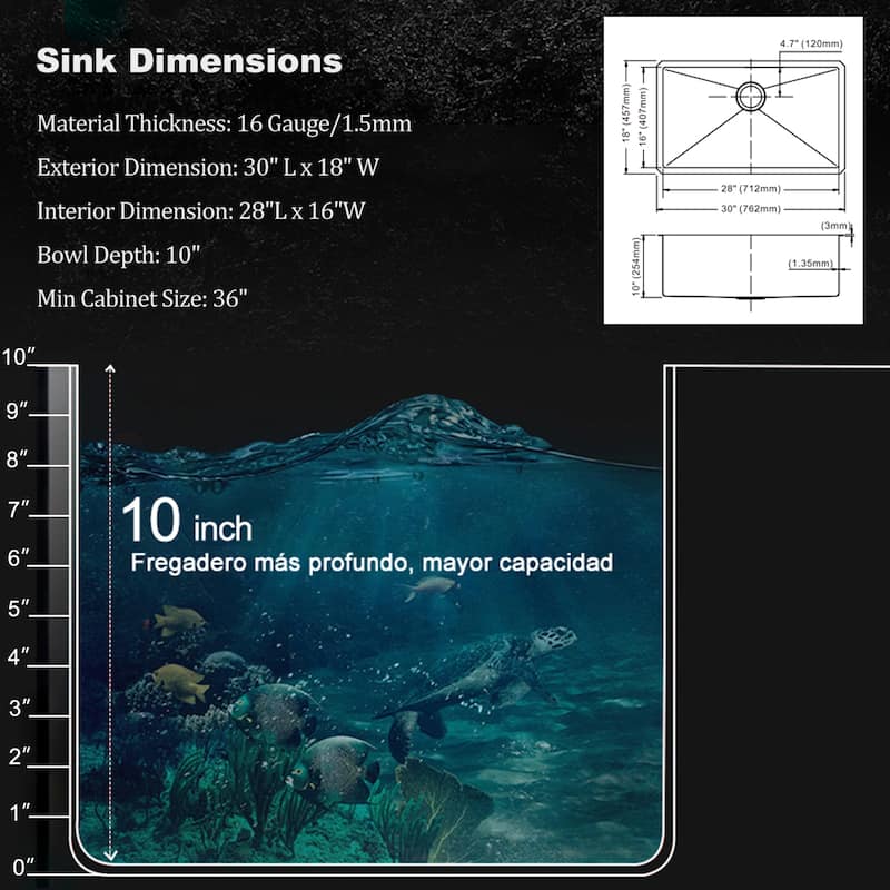 WOWOW Drop-In/Undermount Single Bowl Kitchen Sink