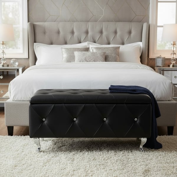 slide 2 of 55, Upholstered Tufted Storage Bench Black