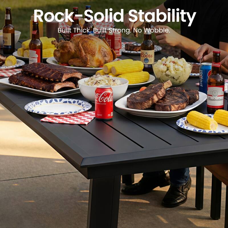 7/9/11 Piece Patio Dining Set Outdoor All-Weather Aluminum Dining Table with Umbrella Hole and Stackable Chairs