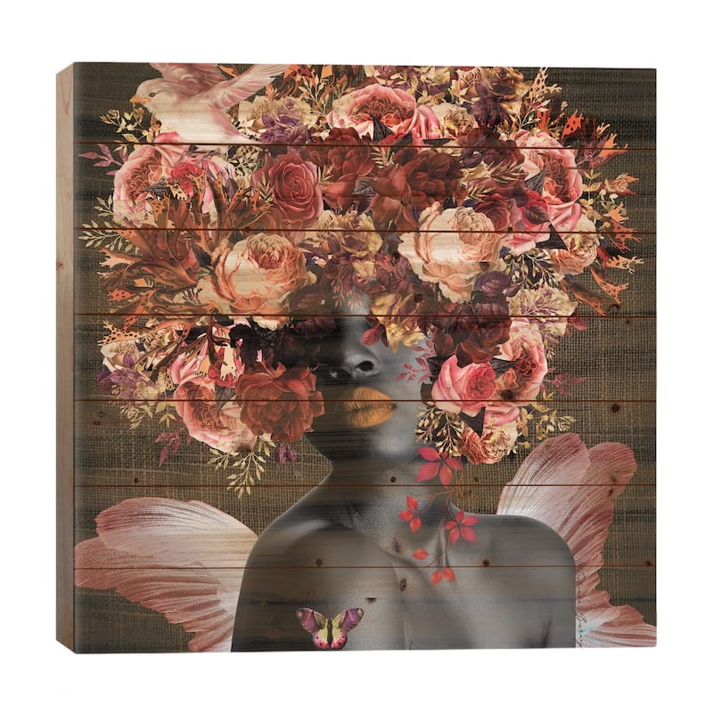 Angel In The Garden - Women In Bloom Print On Wood by Yvonne Coleman Burney - Multi-Color - 26x26x1.5