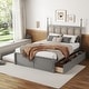preview thumbnail 3 of 5, Queen Size Rattan Platform Bed with 2 Drawers, Wooden Bed with Twin Trundle, Space-saving Bed with Rattan Headboard, Grey