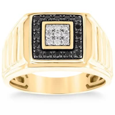 1/3Ct Black Diamond Men's Anniversary Wedding Ring Polished Band Yellow Gold