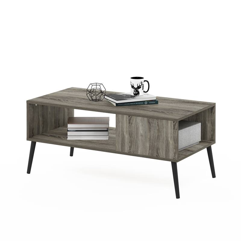 Furinno Claude Mid Century Style Coffee Table with Wood Legs - French Oak