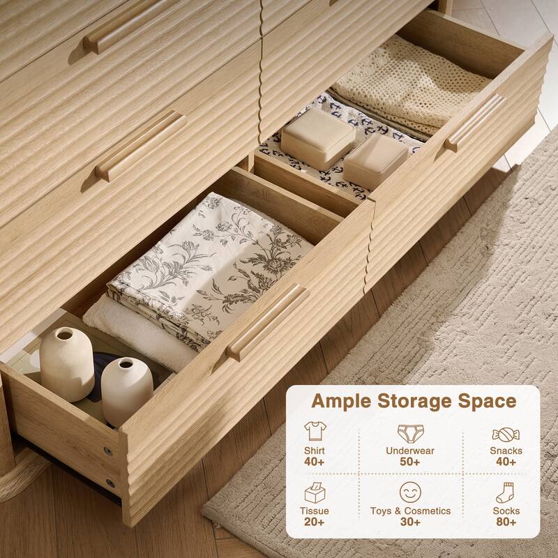 Fluted Curved Dresser with Drawers for Bedroom, Chest of Drawers Closet Storage Organizer