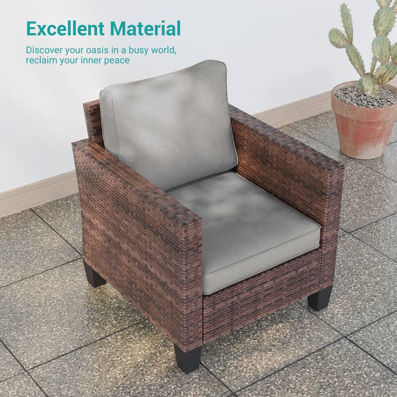 BONOSUKI 6Pcs Patio Swivel Rocking Sofa Set Brown Rattan w/Side Table