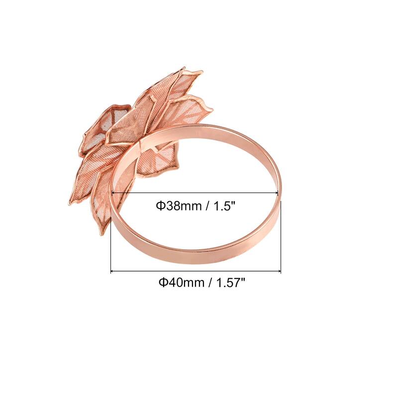 Napkin Rings, 6pcs 38mm ID Alloy Hollow Flower Napkin Buckles, Rose Gold