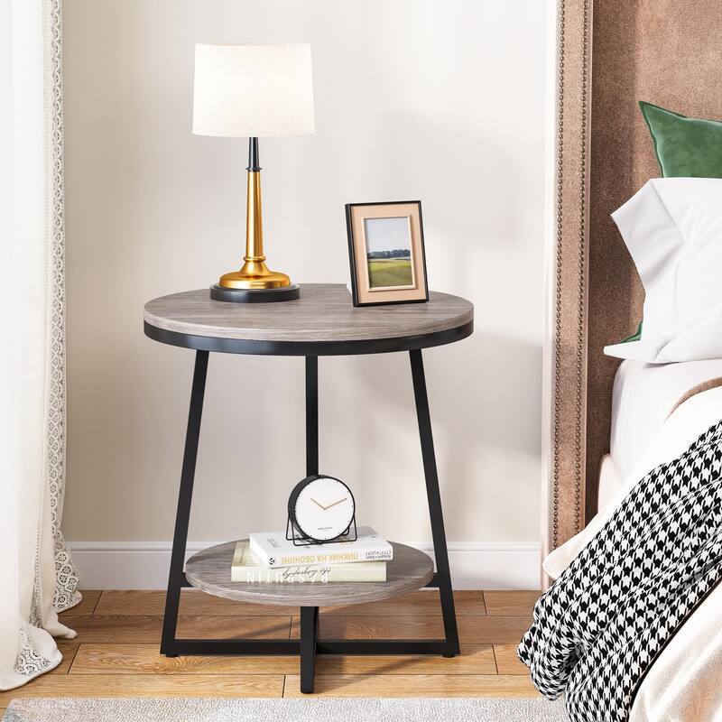 Industrial End Table, Round Side Table Table Small Coffee Accent Table