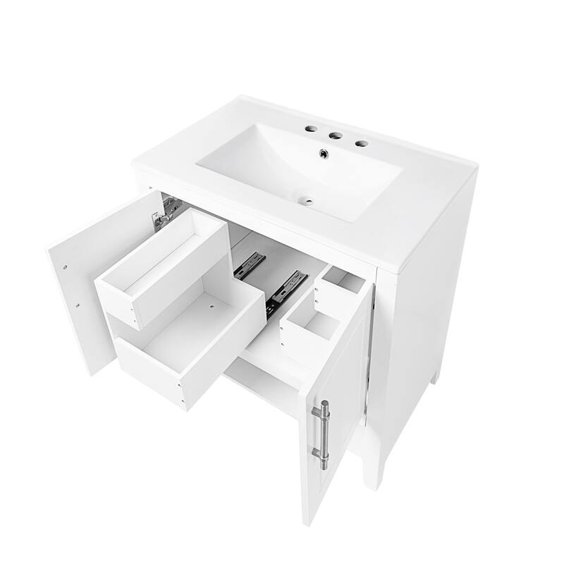 GDFStudio - Avalon 30-Inch Freestanding Bathroom Vanity with Ceramic Sink, Multi-functional Cabinet, Solid Wood & MDF Board