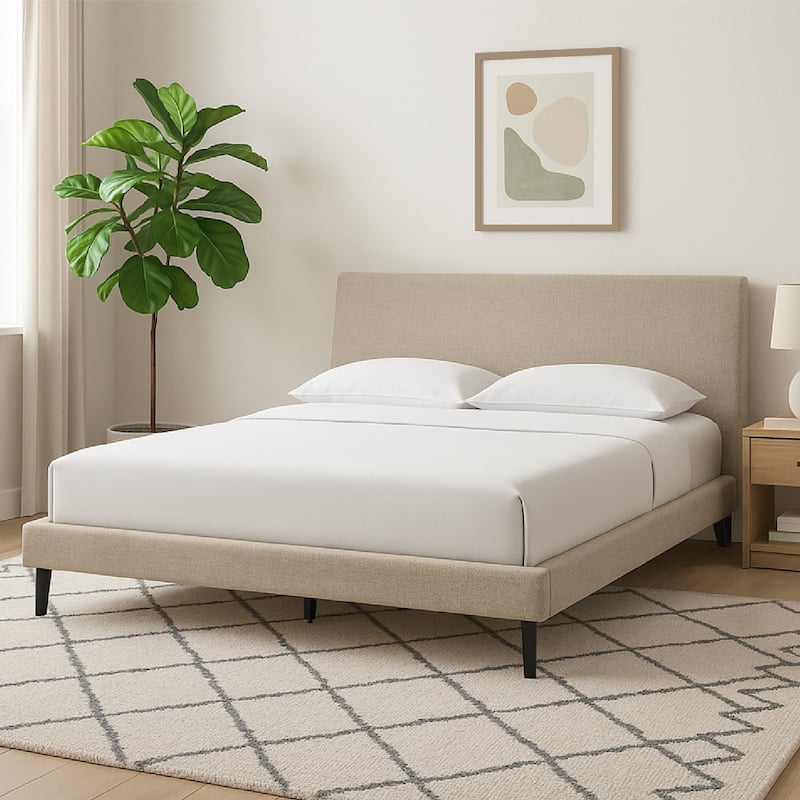 Ciel Low Profile California King Bed, Upholstered Headboard, Gray