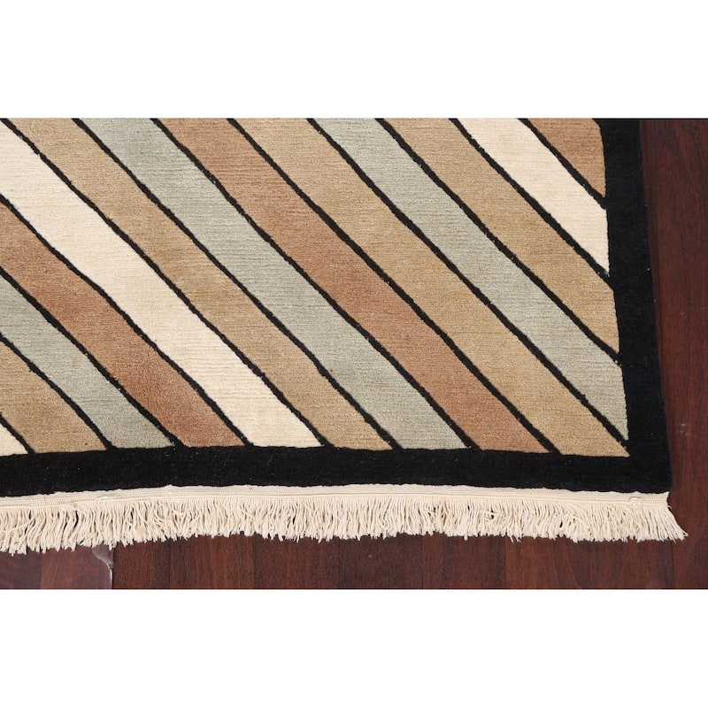 Vegetable Dye Modern Striped Nepalese Oriental Wool Area Rug Handmade - 5'2" x 8'2"