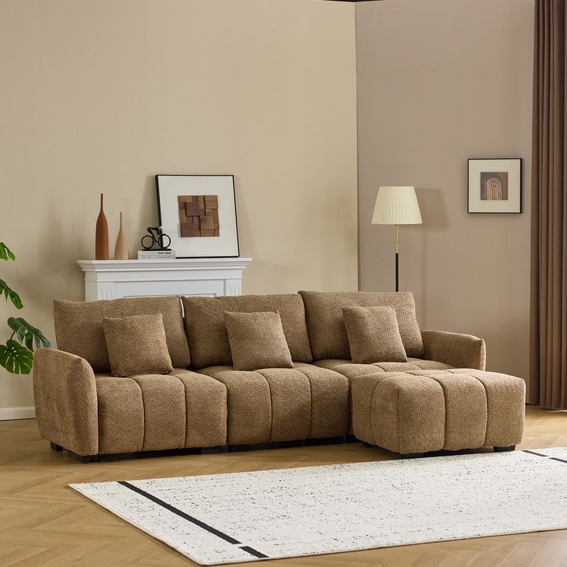 American Tufed Boucle Sofa with Ottoman - 3 Seat 1 Ottoman
