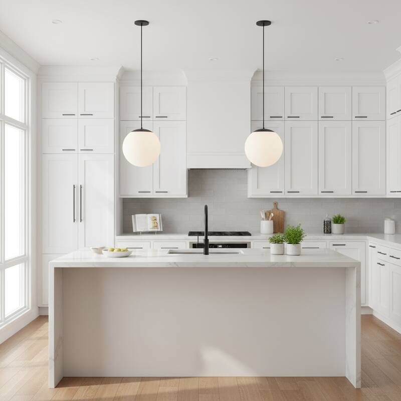 10 inch Diameter Etched White Glass Globe Integrated LED Pendant - Black