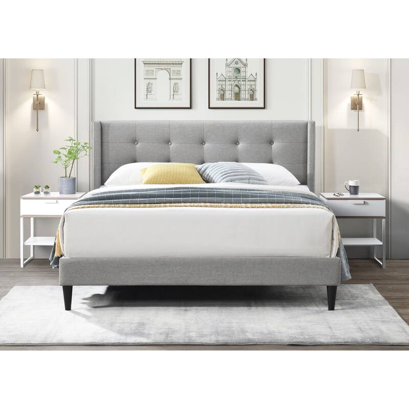 Mia Upholstered Button Tufted Wingback Bed - LightGreyLinen - Full