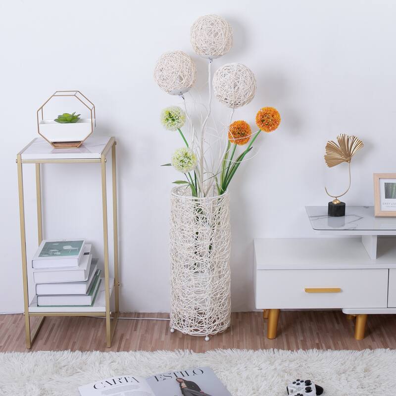 Modern Tree Lantern Creative Floor Lamp Hand-Woven Flower LED Light - 7.9” W x 42” H