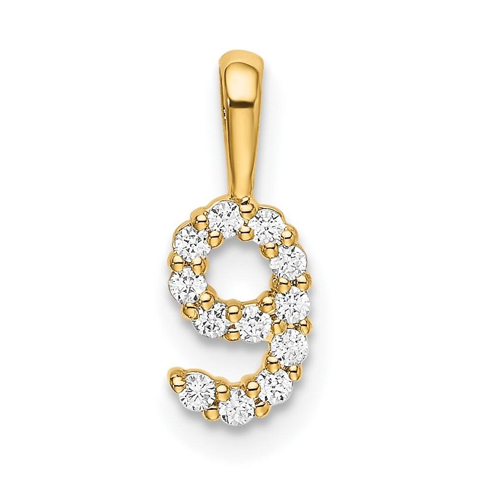 14k Yellow Gold Diamond Small Number 9 Pendant