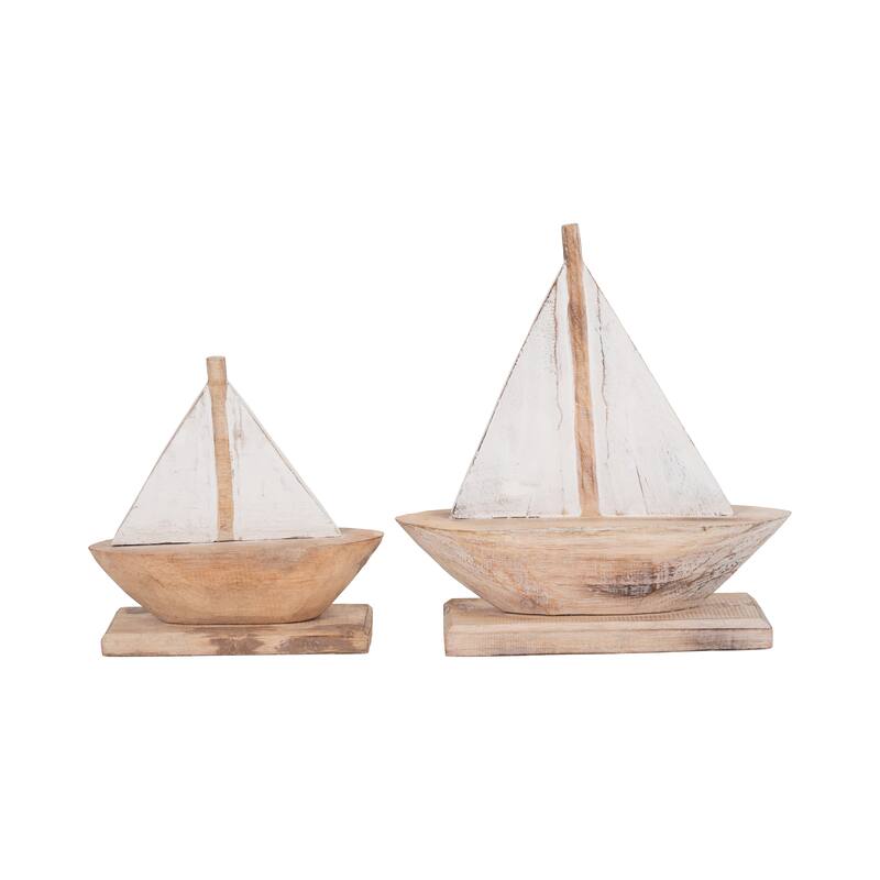 Albasia Wood Decorative Object Sailboat Handcrafted Nautical Accent