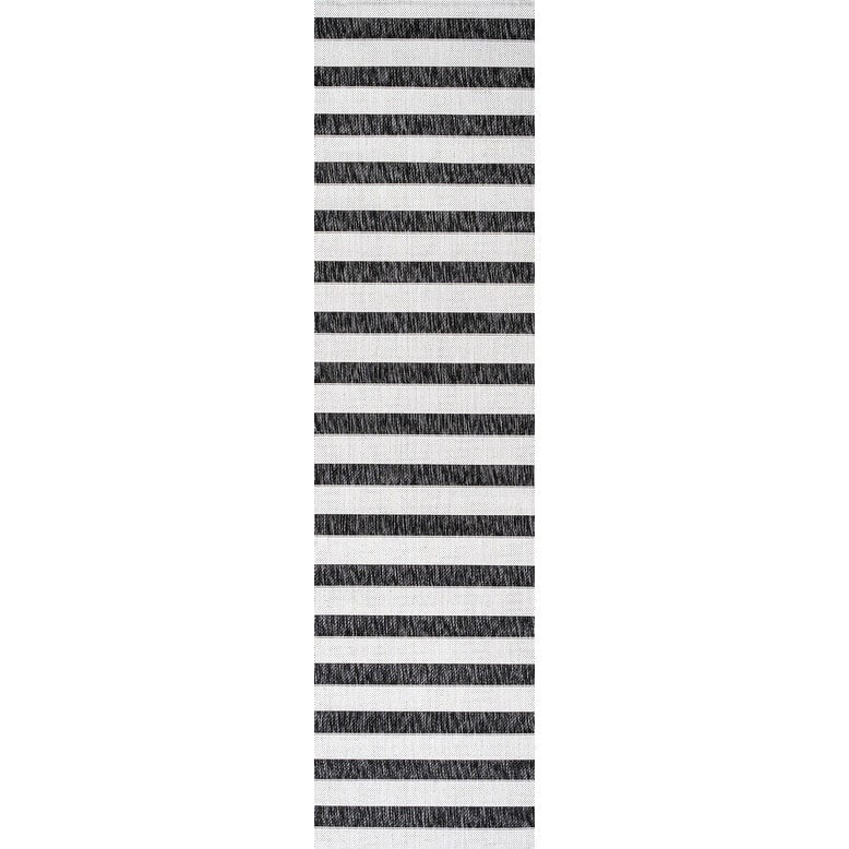JONATHAN Y Tavira Wide Stripe Indoor/Outdoor Area Rug - 2 X 8 - Black/Cream
