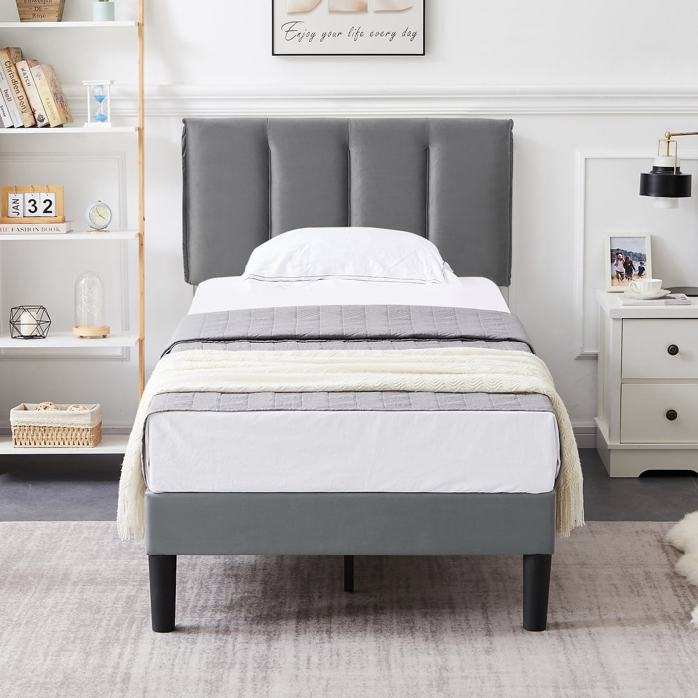 VECELO Tufted Upholstered Platform Bed Frame with Adjustable Height Headboard Twin/Full/Queen Size Beds