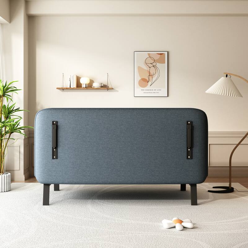 55″ Convertible Chair Bed, Tri-Fold with Adjustable Backrest, Blue+Grey Frame