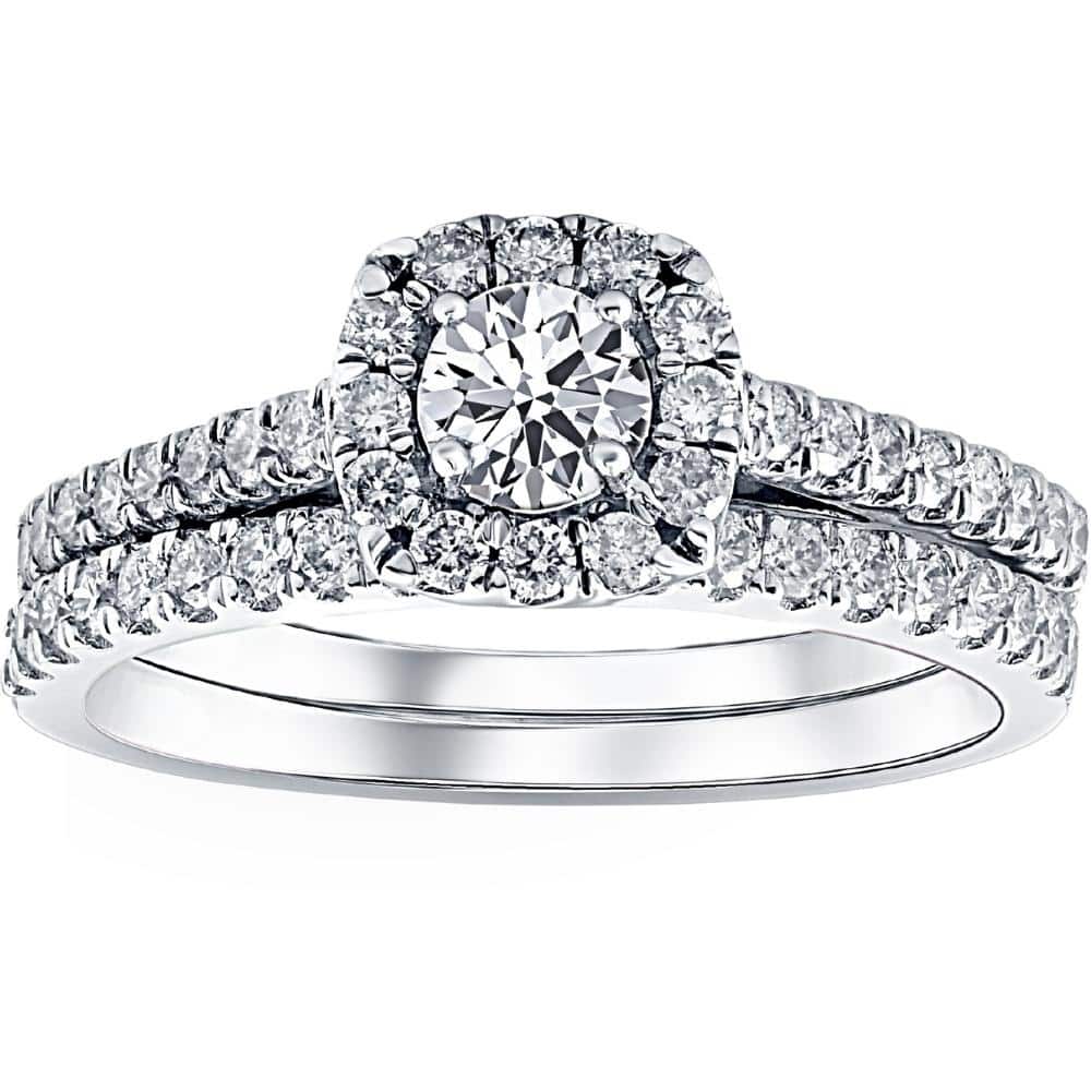 14k White Gold 1 ct TDW Diamond Bridal Ring Set