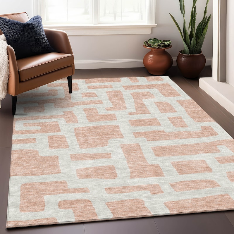 Premium Washable Super Soft Geo Maze Mayfield Rug - Peach - 9' x 12'