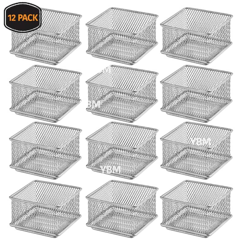 Silver Mesh Drawer Cabinet and or Shelf Organizer Bins, School Supply Holder Office Desktop Organizer Basket, pack of 12 - 3x3x2
