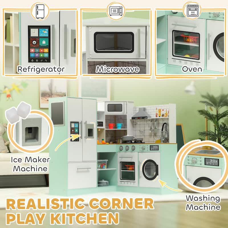 Kids Play Kitchen w/ Chalkboard,Range Hood,Stove,Refrigerator Microwave