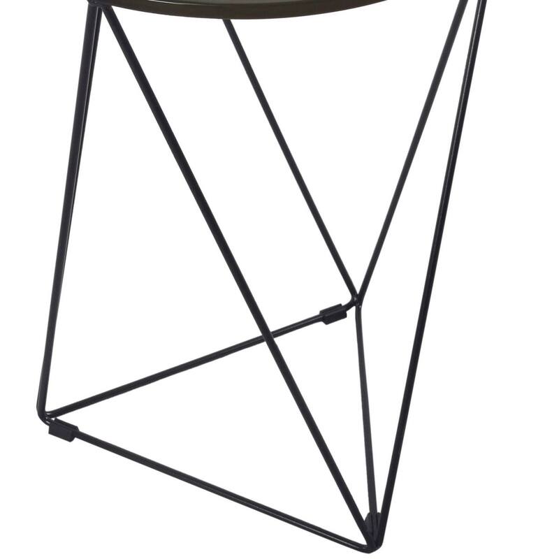 HomePop Metal Accent Table Triangle Gold Base Round Mirror Top