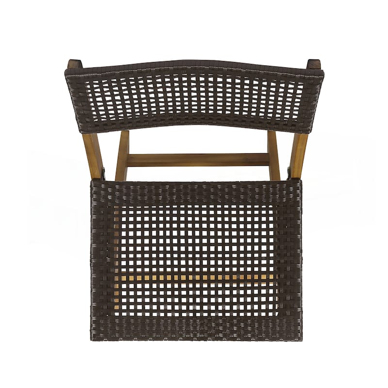 Set of 2 Acacia Wood Foldable Wicker Chairs