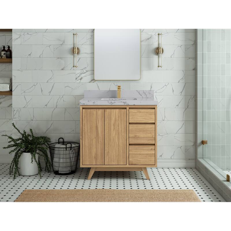 Willow Collections 36 in. W x 22 in. D Madison Teak Center Sink Bathroom Vanity with Countertop