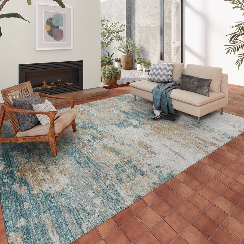 Indoor/ Outdoor Accord Modern Brushstrokes Polyester Washable Rug New