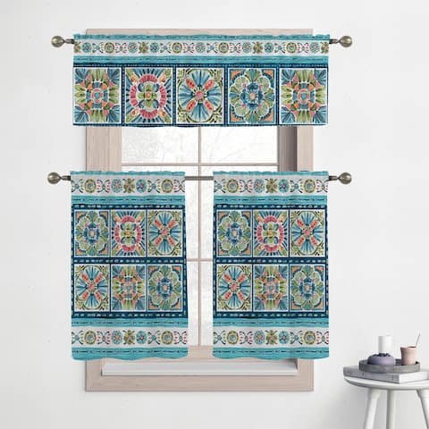 Laural Home Boho Plaza 36" Kitchen Curtain Valance and Tiers Set