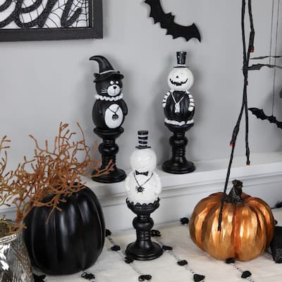 Pumpkin, Cat and Ghost Halloween Candlestick Decorations - 8.25" - Set of 3