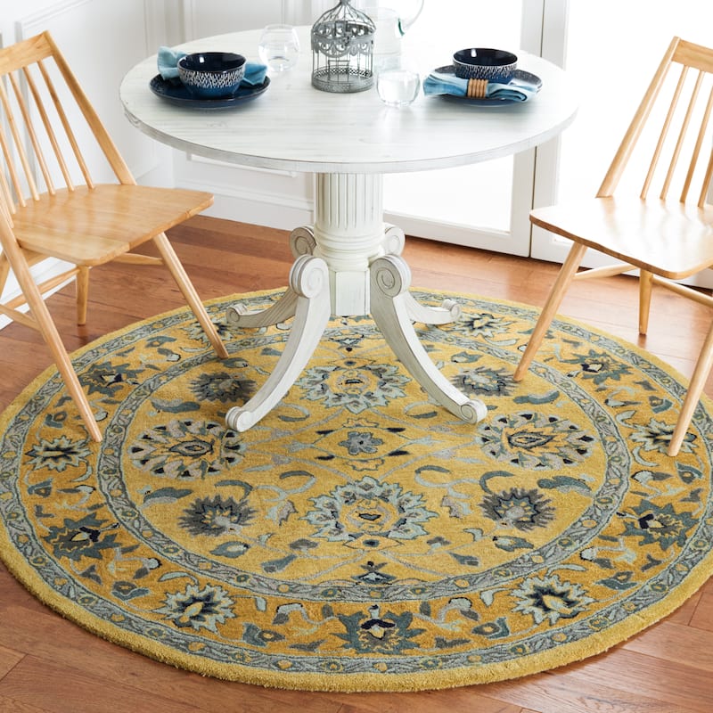 SAFAVIEH Anatolia Orie Handmade Oriental Wool Area Rug - 6' Round - Golden Pear/Smoke
