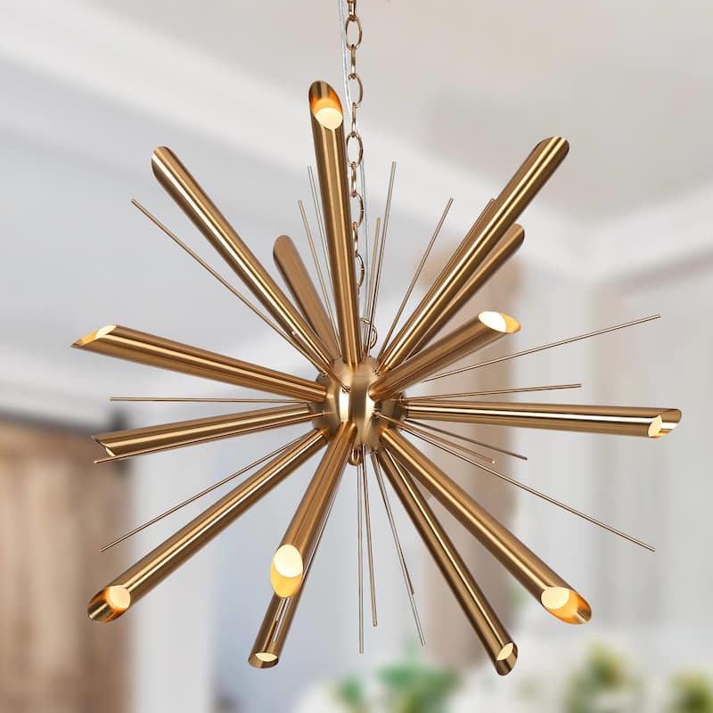 Mid-century Modern Gold 15-Light LED Sputnik Chandelier for Living Room Hall Foyer - D25.2"*H18.9"