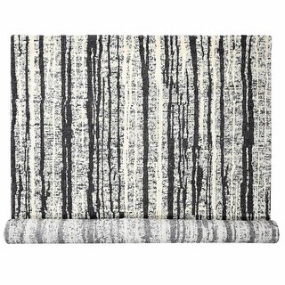 Shahbanu Rugs Black Ivory Hand Knotted Modern Vertical Broken Stripe ...