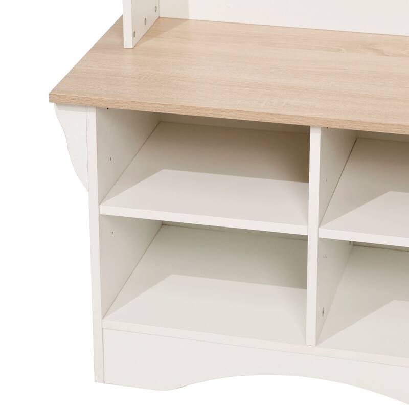 Hall Tree with Divided Cubby Bench Storage and 3 Coat Hooks