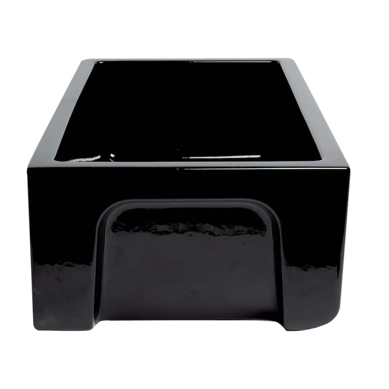 ALFI brand Modern 33" x 18" Reversible Fluted / Smooth Rectangular Fireclay Farm Sink - Black Gloss
