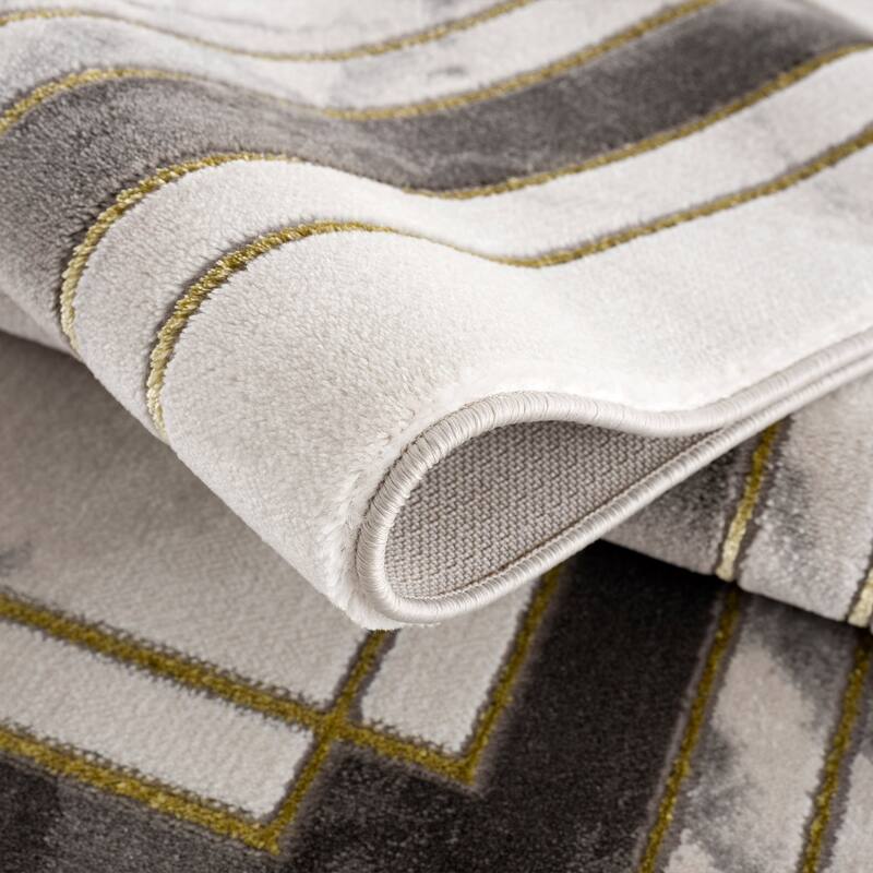 La Dole Rugs Gold Grey Ivory Abstract Marble Bordered Area Rug