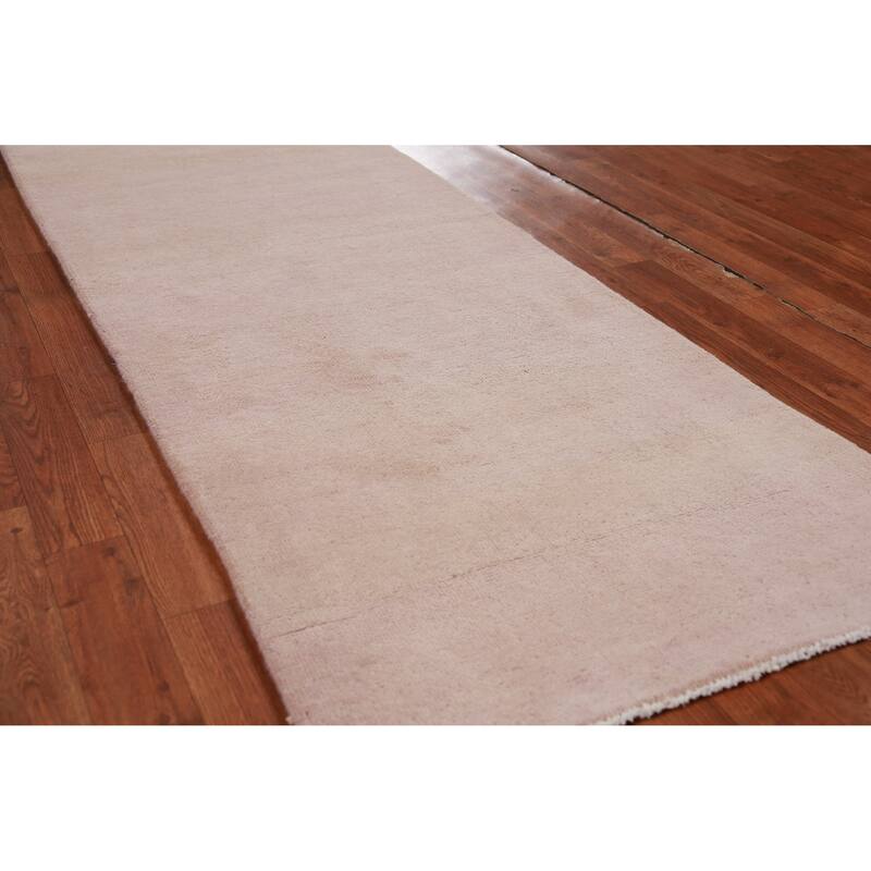Hand Knotted Oriental 100% Wool Carpet Modern Solid Pink Gabbeh Runner Rug - 8' 3'' X 2' 7''
