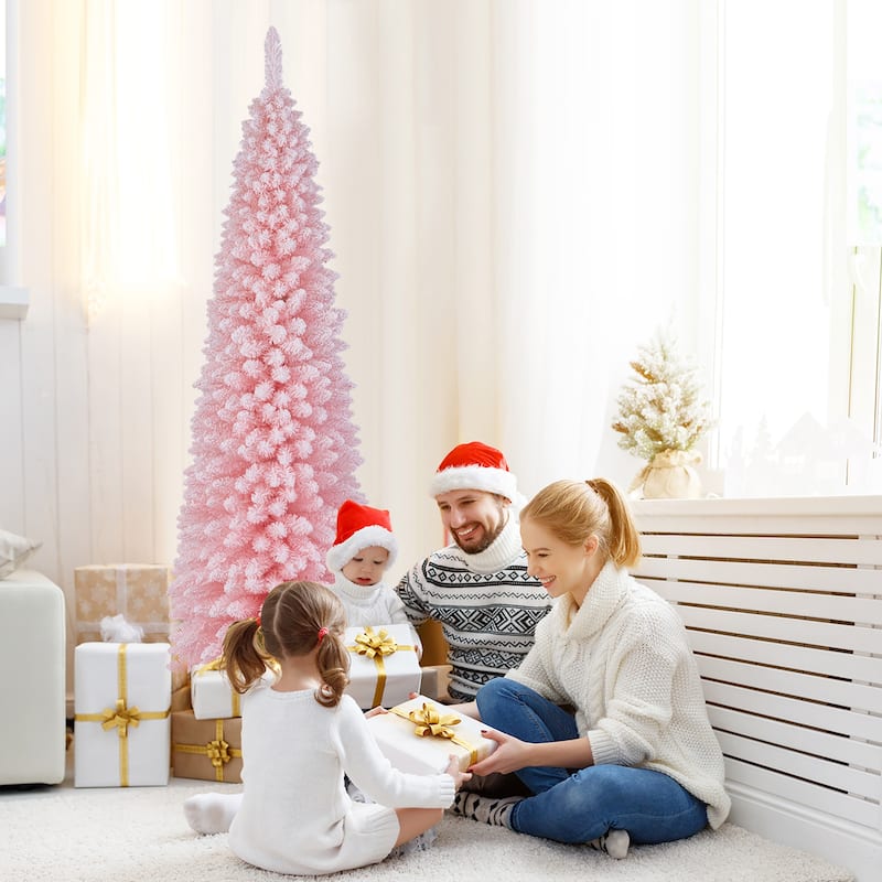 Gymax 5/7/8/6 FT Artificial Pink Christmas Tree w/ 328/635/1000/460