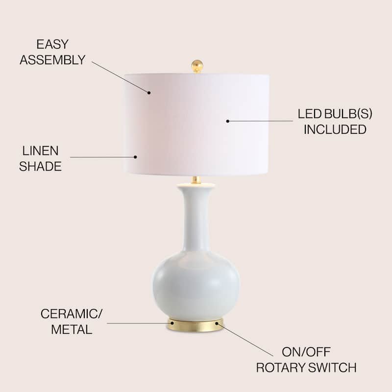 School 27" Ceramic/Metal LED Table Lamp, White/Gold Leaf by JONATHAN Y