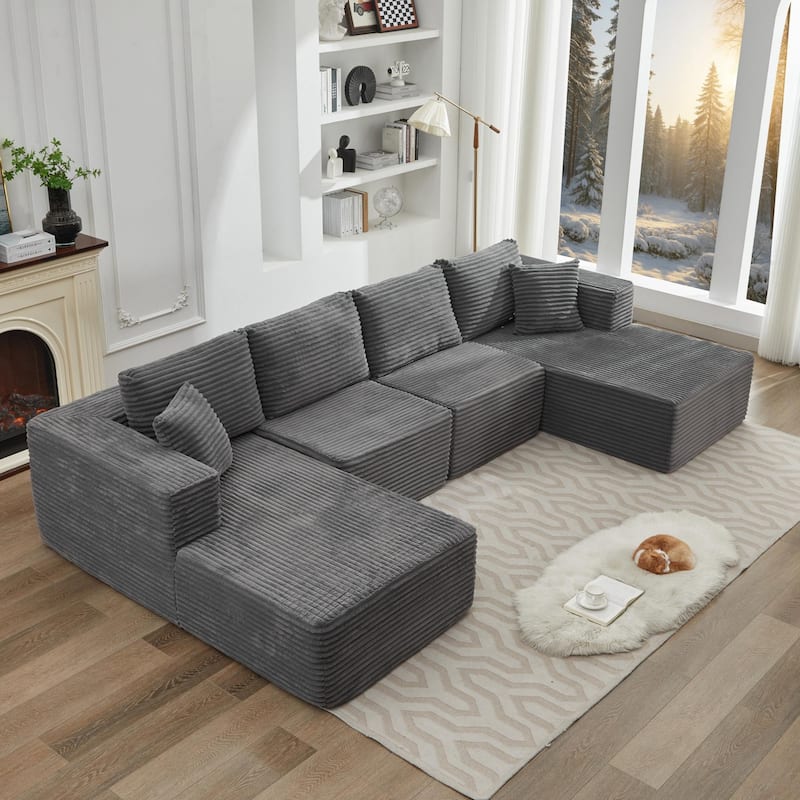 106" Cloud Sectional Couch Double Chaise Lounges,Deep Seat Modern Modular Sofa For Living Room,No Assembly Required